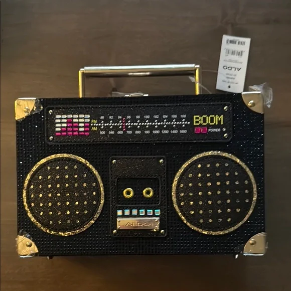 ALDO KUZITRIN Retro Black Portable Boombox Speaker purse NWT - Picture 2 of 5